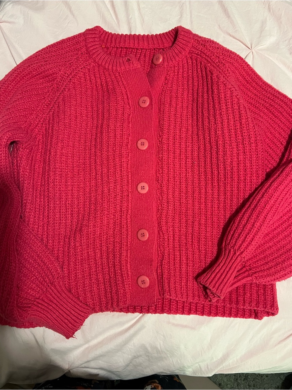Pink Rib-Knit Button-Front Women’s Sweater